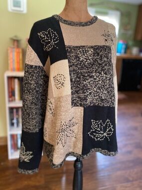 Christopher and banks patchwork fall leaf embroider sweater
